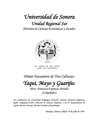 Memoria del encuentro de Tres Culturas Yaquis, Mayos y Guarijio